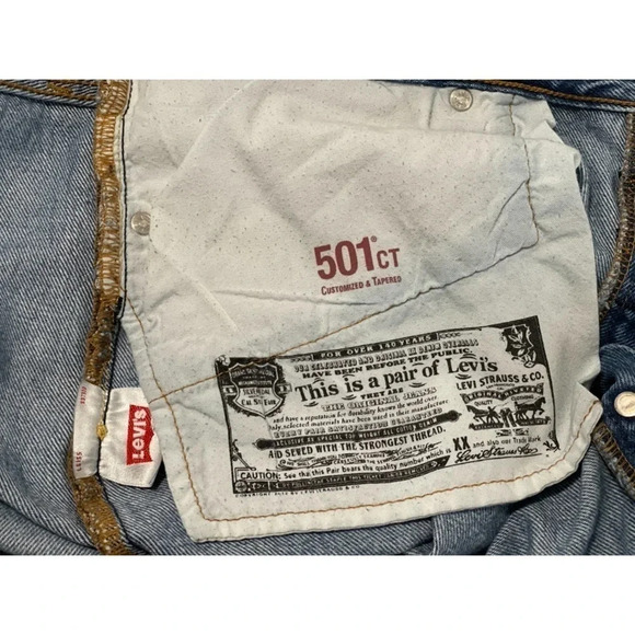 Levis 501 CT Jeans Men’s 36x27 Blue Button Fly Tapered Medium Wash Distressed - Picture 15 of 15